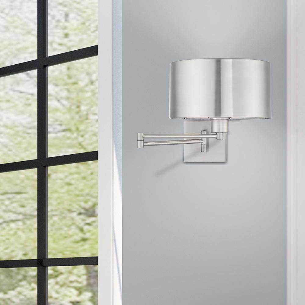 Brushed Nickel Swing Arm Wall Sconce with Drum Shade