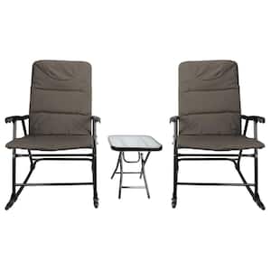 Outdoors Series 3-Piece Padded Rocking Chair Set- Smooth Rocking Motion, Cozy Comfort, Ideal for Outdoor Serenity