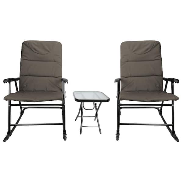 OLYMPIA Outdoors Series 3-Piece Padded Rocking Chair Set- Smooth Rocking Motion, Cozy Comfort, Ideal for Outdoor Serenity