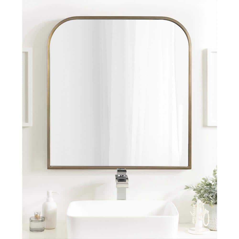 Gold Arched Metal Vanity Wall Mirror, 28 x 30