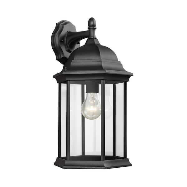 Sea Gull Lighting Sevier 1 Light Black, 1 Light Black 18 75 In Outdoor Wall Lantern Sconce With Seeded Glass