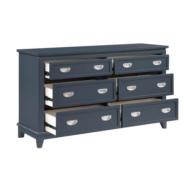 Benjara Sely Navy Blue and Nickel Silver 6 Drawer 17 in. Dresser