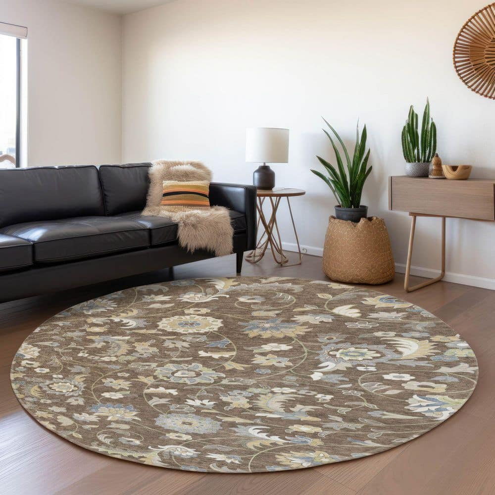 Mayfield Premium Machine Washable Abstract AMF1006 Chocolate 8 ft. x 8 ft. Round Rug price history on PriceWatchPro