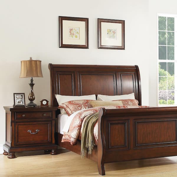 Louis Philippe King Size Bedroom Set - Cherry Brown