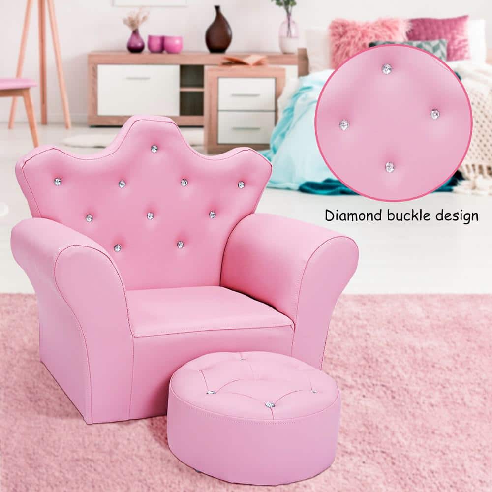 Pink Faux Leather Princess Armchair with Ottoman
