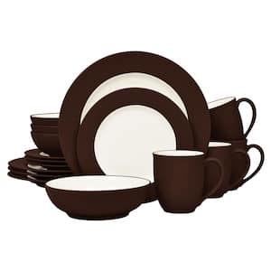 Colorwave Chocolate 16-Piece Rim (Brown) Stoneware Dinnerware Set, Service For 4
