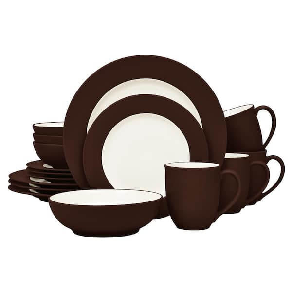 Noritake Colorwave Chocolate 16-Piece Rim (Brown) Stoneware Dinnerware Set, Service For 4