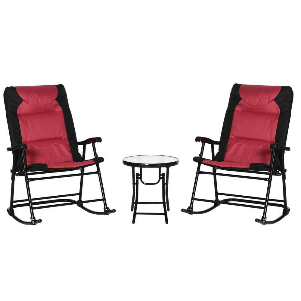3-Piece Metal Outdoor Bistro Set with Glass Coffee Table and 2 Folding Padded Rocking Chairs price history on PriceWatchPro