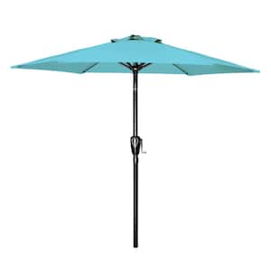 7.5 ft. Steel Patio Umbrella in Blue with Push Button Tilt for Garden, Deck, Backyard