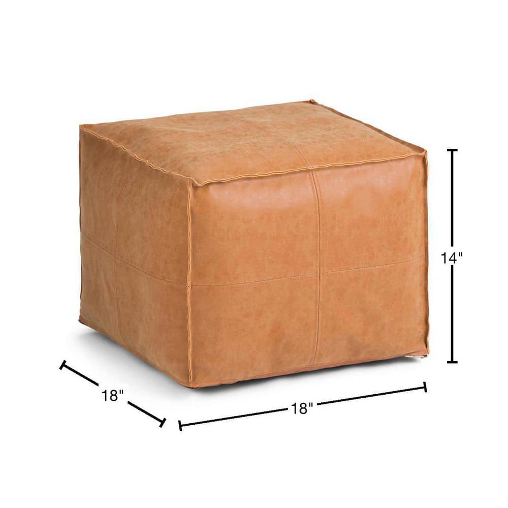 Brody Distressed Brown Faux Leather Square Pouf