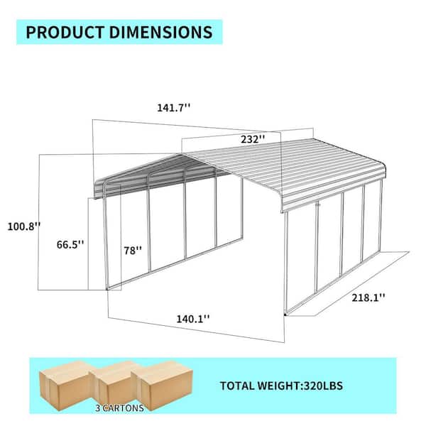 12 x 20 ft. Metal Carport with Enhanced Base and Galvanized Steel Roof, Heavy Duty Outdoor Garage Car Shelter