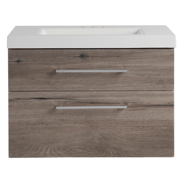 Larissa 31 in. Single Sink White Washed Oak Floating Bath Vanity with White Cultured Marble Top (Assembled)