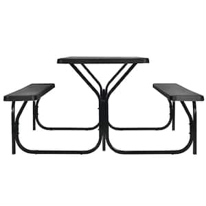 59 in. Black Rectangle Stainless Iron Picnic Table Seats 4-People Camping Picnic Bench Set