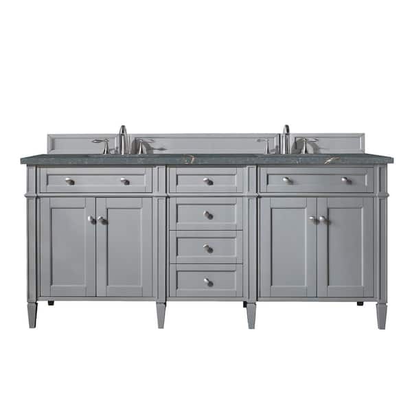 James Martin Vanities Brittany 72.0 in. W x 23.5 in. D x 34.0 in. H Double Bathroom Vanity in Urban Gray with Parisien Bleu Quartz Top