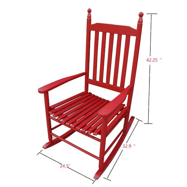 Rose Red Populus Wood Outdoor Rocking Chair Traditional Indoor Outside Porch Rocker for Pool Lawn Backyard and Garden