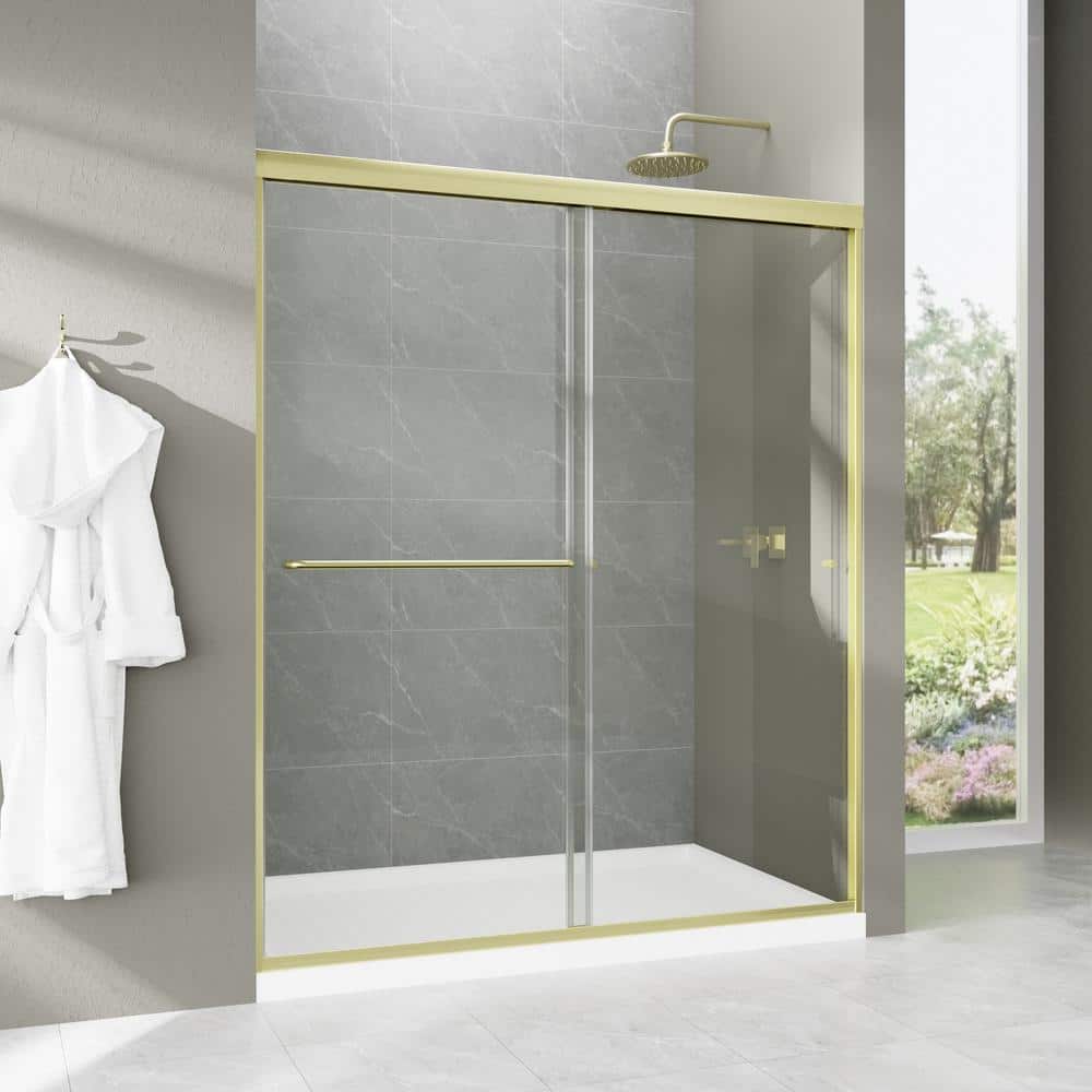 60'' Gold Framed Sliding Shower Door with Clear Glass
