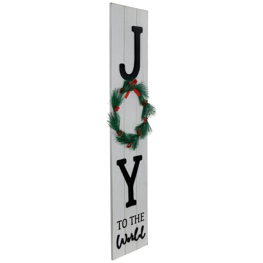 Joy to the World White-Washed Wooden Christmas Porch Sign with Wreath