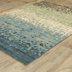 Ross Beige/Blue 2 ft. x 8 ft. Distressed Abstract Stripe Polypropylene/Polyester Fringed Indoor Runner Area Rug