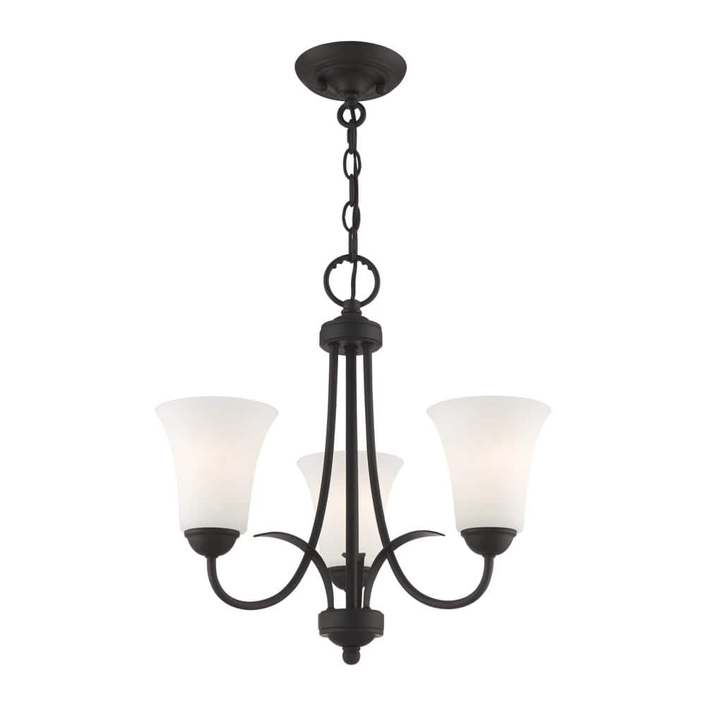 Elegant Mini 3-Light Chandelier with Satin Opal White Glass - Black