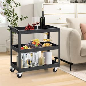 3-Tier Utility Cart Metal Mental Storage Service Trolley 330lbs Capacity Black