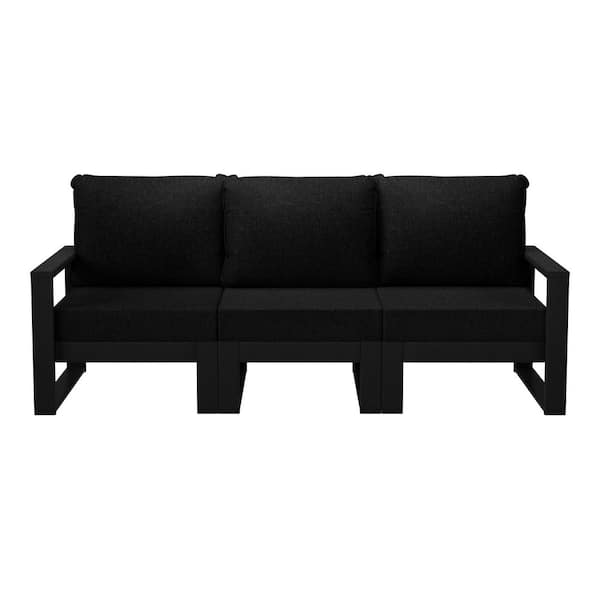 WESTIN OUTDOOR Endless Black Frame HDPE Plastic Outdoor Patio Modern Modular Sectional Set with Black Cushions