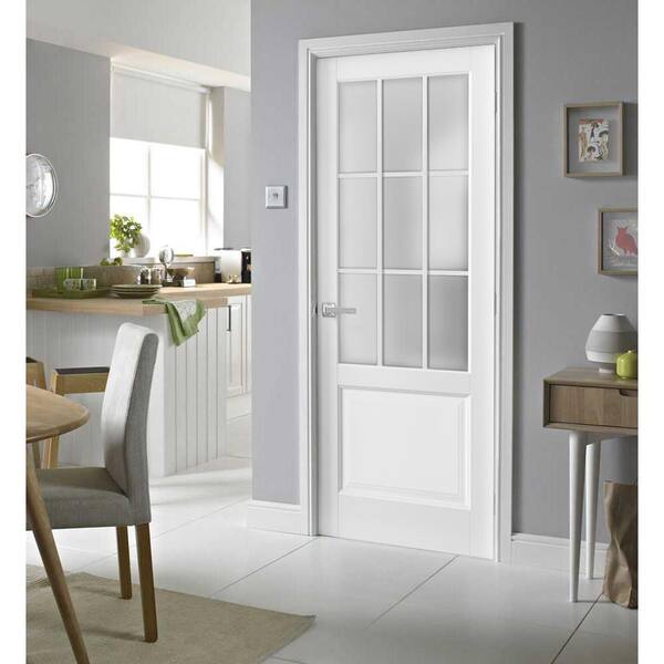 EightDoors 30-in x 80-in White Clear Glass Prefinished Pine Wood