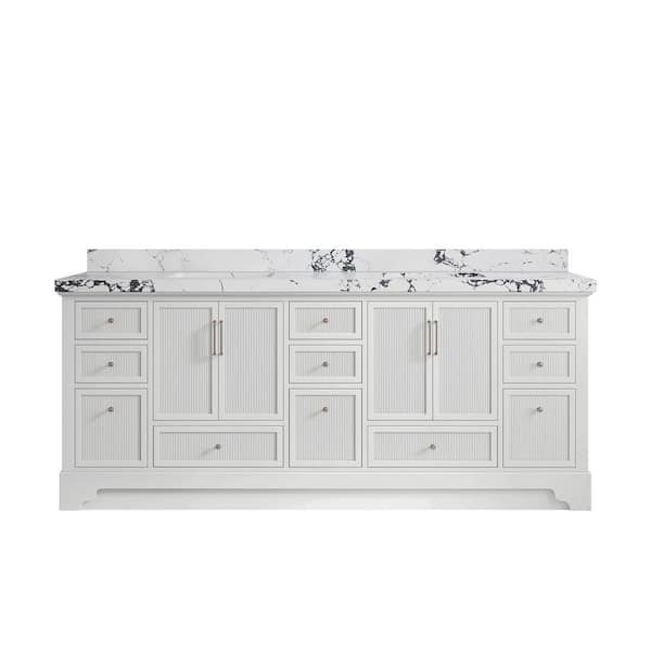 Willow Collections Alys 84 in. W x 22 in. D x 36 in. H Double Sink Bath Vanity in White with 2" Viola Night Quartz Top