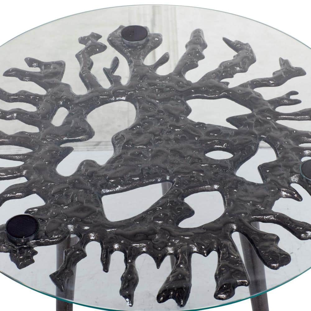 Eccentric Splash-Patterned 22'' Round Metal & Glass Accent Table