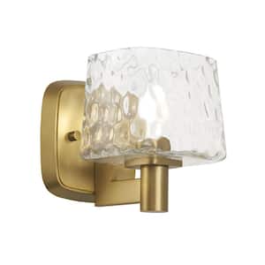 Drysdale 5.5 in. 1-Light Soft Brass Vanity Light with Clear Hammered Glass Shade