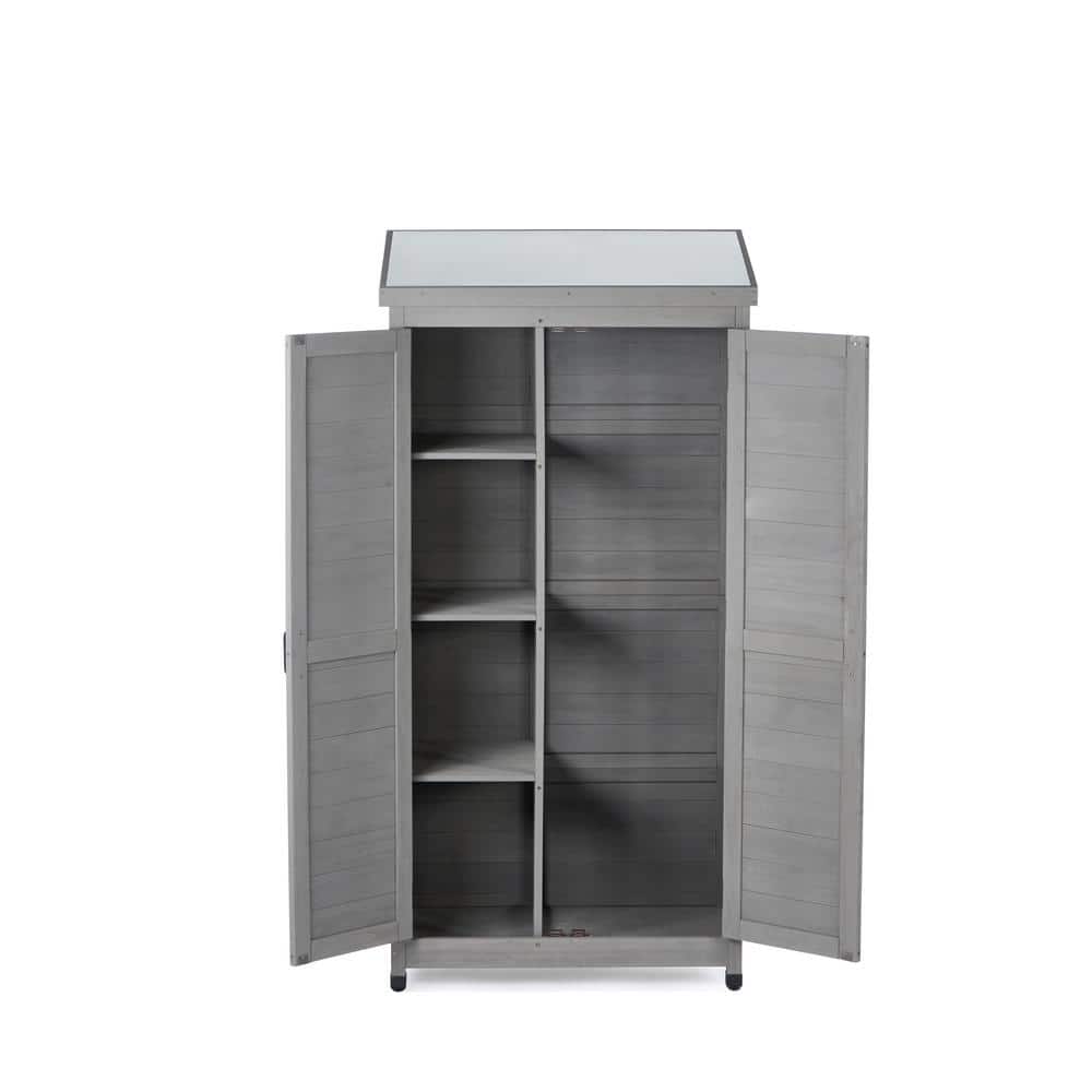 Gray Wood Outdoor Storage Cabinet with Metal Top, 68.5"