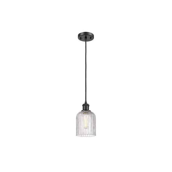 Bridal Veil 100-Watt 1-Light Matte Black Standard Mini Pendant Light with Clear Glass Shade, No Bulbs Included