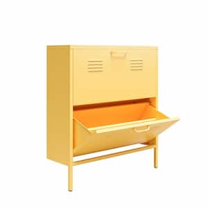 Cache 2 Tier Metal Locker Style Shoe Storage Cabinet in Yellow