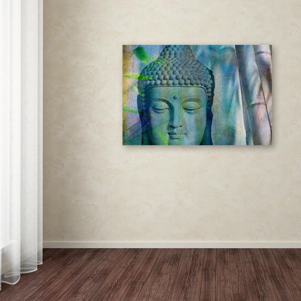 Abstract Buddha with Bamboo Framed Canvas Art - 16x24