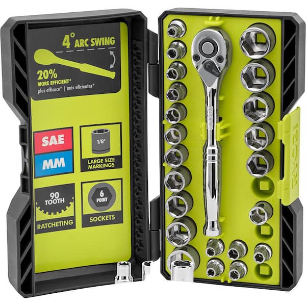 26-Piece 1/4 in. Drive Standard (SAE) and Metric Mechanics Ratchet Set and Socket Set