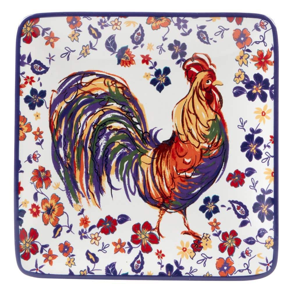 Morning Rooster 6" Ceramic Canape Plates Set of 4