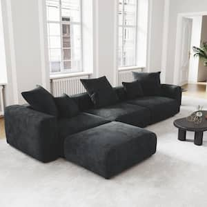 142 in. Square Arm Oversized 4-Piece L-shaped Corduroy Rearrangeable Couch Modular Sectional Sofa in Black