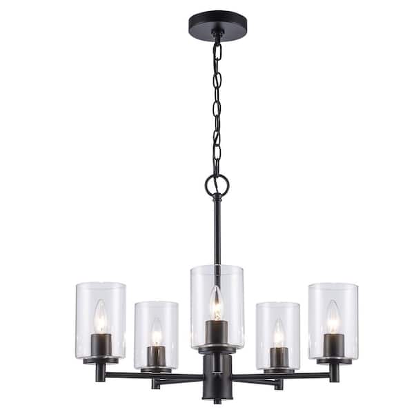 Hampton Bay Ashewick 5-Light Black Chandelier Light Fixture with Clear Glass Shades