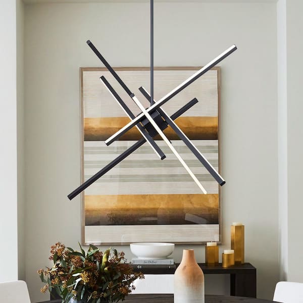 Y'INSP 6-Light Dimmable Integrated LED Matte Black Sputnik Modern Linear Chandelier