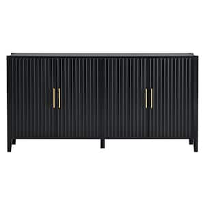 63.10 in. W x 17.70 in. D x 31.90 in. H Black Linen Cabinet Accent Storage Cabinet with 4 Doors and Metal Handles