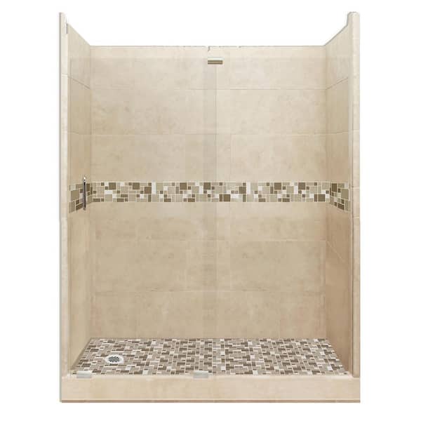 American Bath Factory Tuscany Grand Slider 42 in. x 60 in. x 80 in. Left Drain Alcove Shower Kit in Brown Sugar and Satin Nickel Hardware