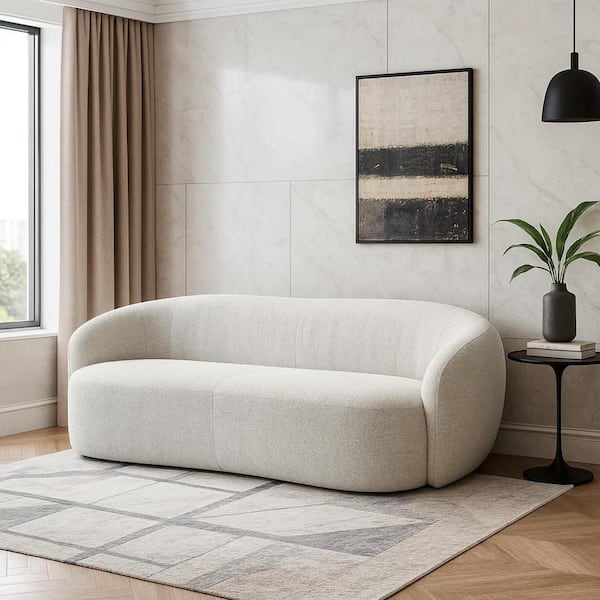 Benjara Sofa 90 in. Slope Arm Fabric Rectangle Sofa in Off White and Black