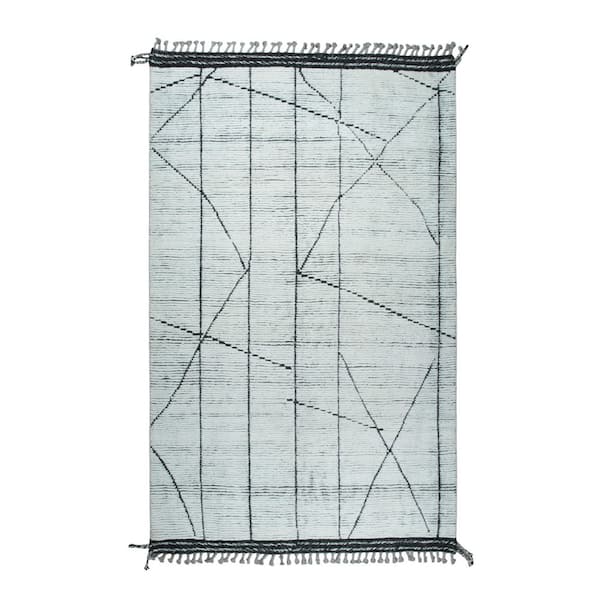 Ivory Hand-Knotted Wool Contemporary Abstract Marrakech Handspun, Elegant and Stylish Rug, 5 ft. x 8 ft. Area Rug