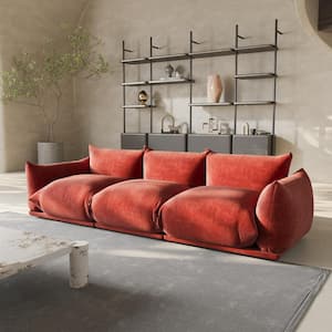 104 in. Flared Arm 3-Piece Marenco Chenille 3 Seater Modular Minimalist Convertible Couch Sectional Sofa in. Orange