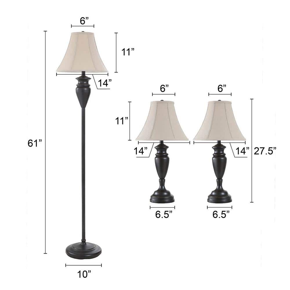 Dunbrook Dark Bronze Lamp Set with White Fabric Shades