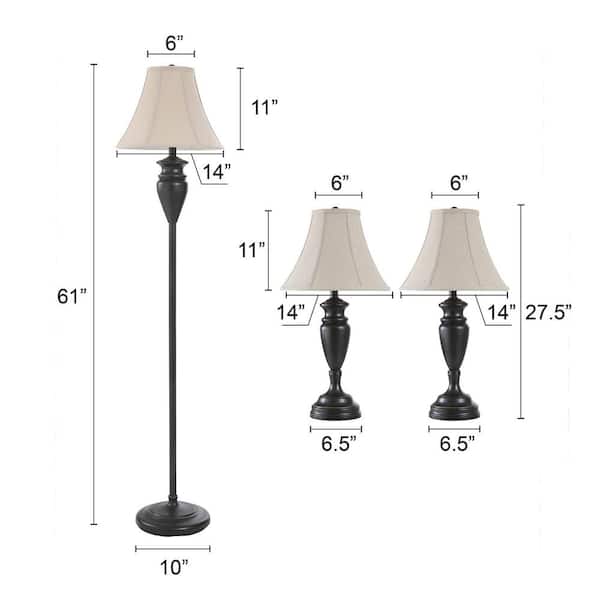 StyleCraft 61 in. Dark Bronze Lamp Set with White Softback Fabric