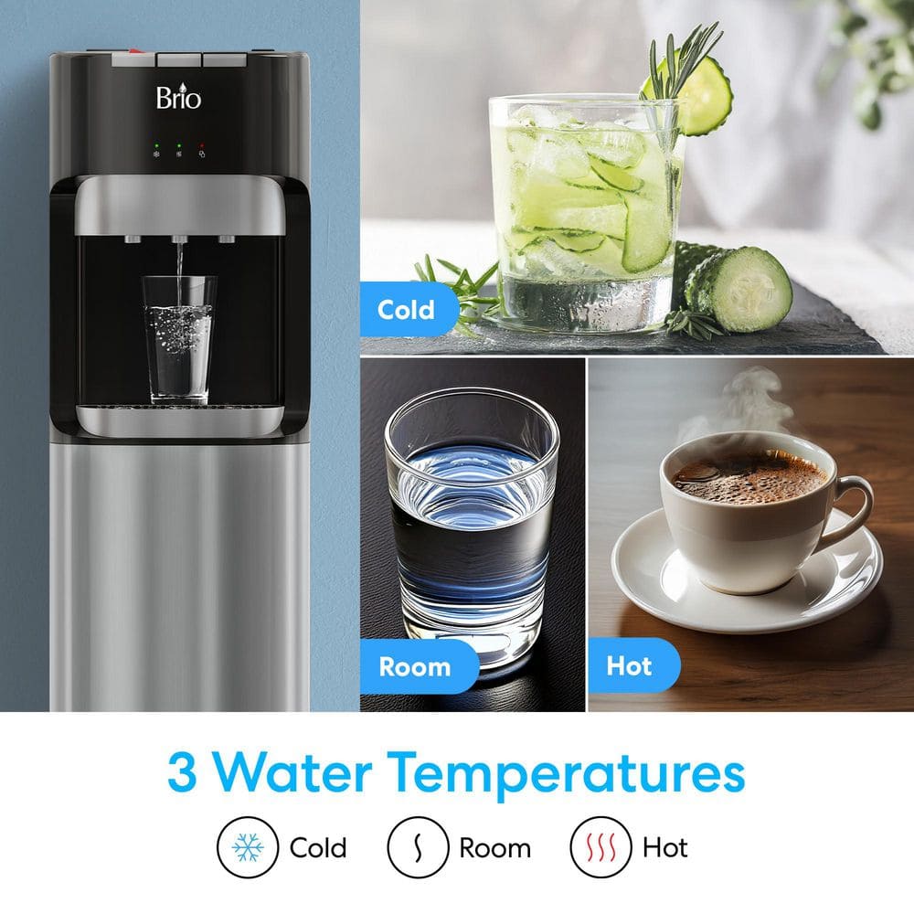 Brio Stainless Steel Bottom Load Water Cooler Dispenser with Hot, Cold, and Room Temperature Water