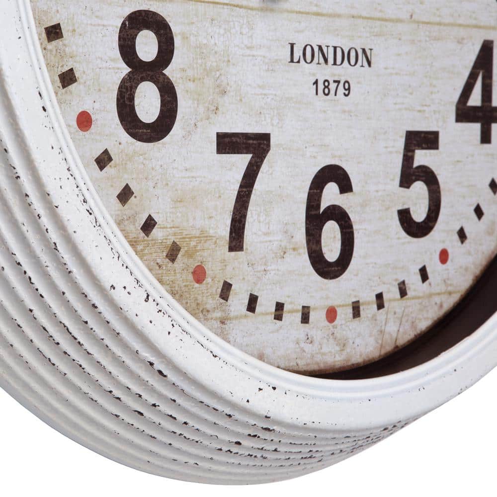 Distressed White Metal and Wood European Wall Clock