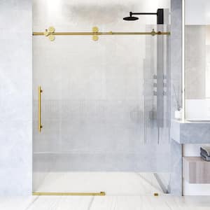 Elan 56 to 60 in. W x 74 in. H Sliding Frameless Shower Door in Matte Brushed Gold with 3/8 in. (10mm) Fluted Glass