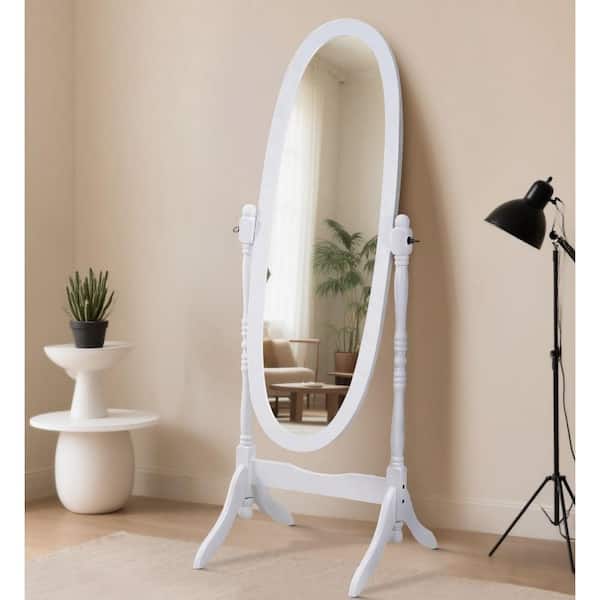 GOGEXX Queen Anne Style White 16 in. W x 59.25 in. H Floor Mirror Standing Mirror Tilting Oval Wood Full Length Mirror