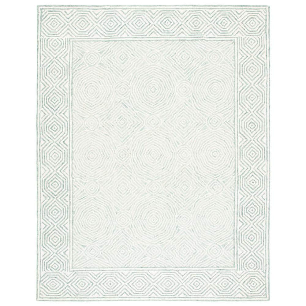 Handmade Blue and White Wool Tufted Rectangular Area Rug, 9' x 12'
